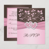 Carte RSVP Fleurs Roses et Marrons Cœurs Unis (Devant / Derrière)
