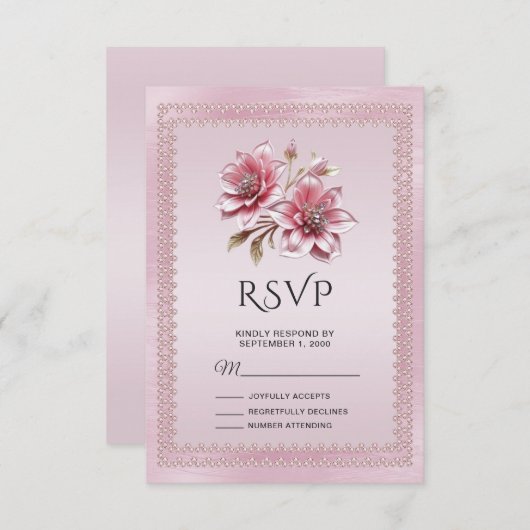 Carte RSVP Fleurs Roses Modernes (Devant / Derrière)
