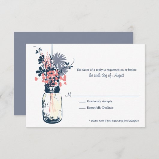 Carte RSVP Fleurs sauvages & Mason Jar (Devant / Derrière)