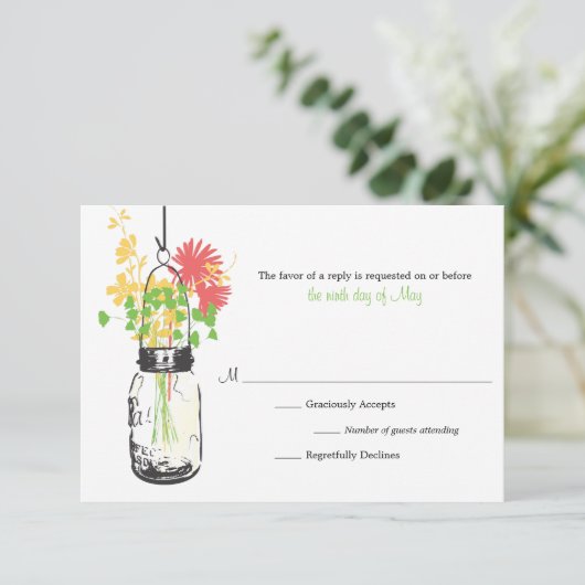 Carte RSVP Fleurs sauvages & Mason Jar (Debout devant)