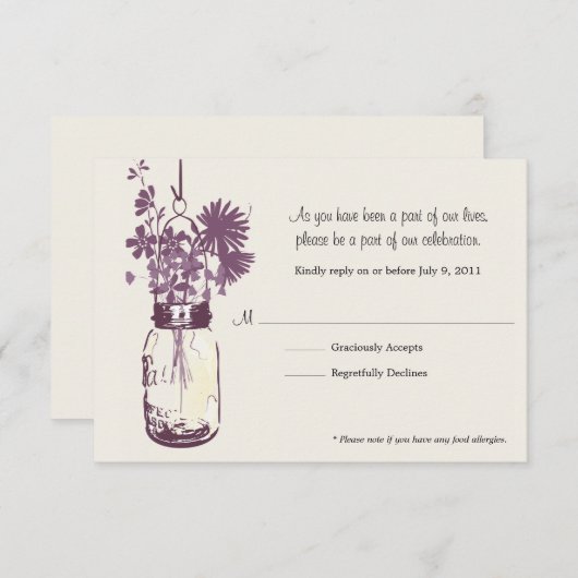 Carte RSVP Fleurs sauvages & Pot Mason (Devant / Derrière)