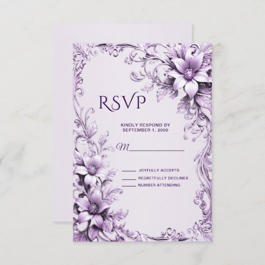Carte RSVP Fleurs violettes élégant (Devant / Derrière)