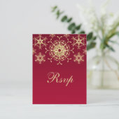 Carte RSVP Flocons de neige Aspect Pailleté Rouge, (Debout devant)