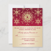 Carte RSVP Flocons de neige Aspect Pailleté Rouge, (Dos)