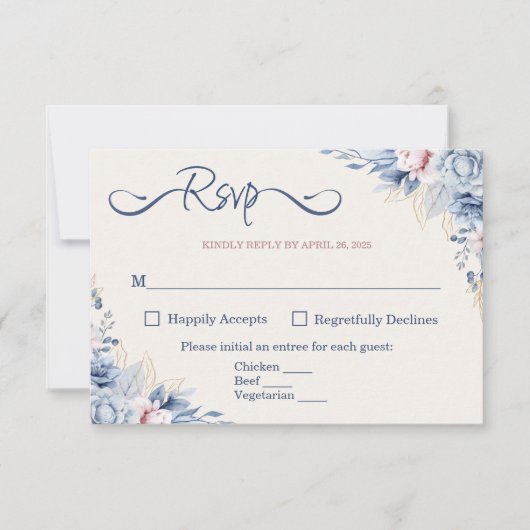 Carte RSVP Floral Bleu (Devant)