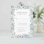 Carte RSVP Floral Bleu (Debout devant)