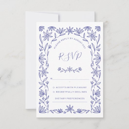 Carte RSVP Floral Bleu Méditerranéen (Devant)
