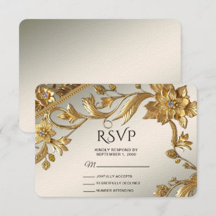 Carte RSVP Floral Feuille Golden Wavy