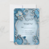 Carte RSVP Floral Orné Bleu (Devant)