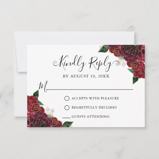 Carte RSVP Floral Red Gold Quinceañera (Devant)