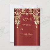 Carte RSVP Floral Rouge Or Moderne (Devant)