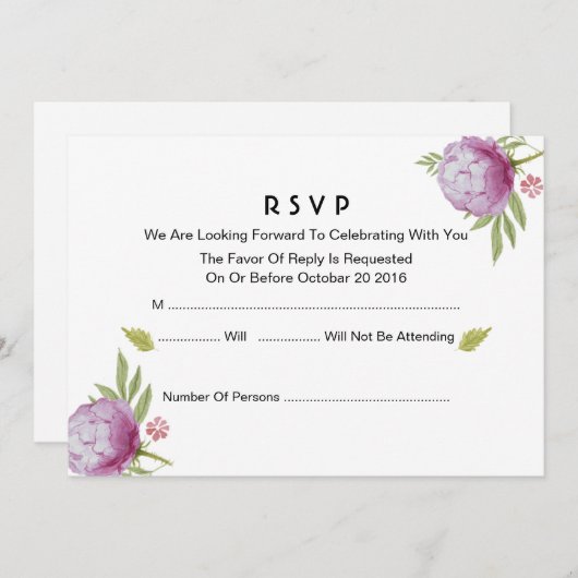 Carte RSVP florale (Devant / Derrière)