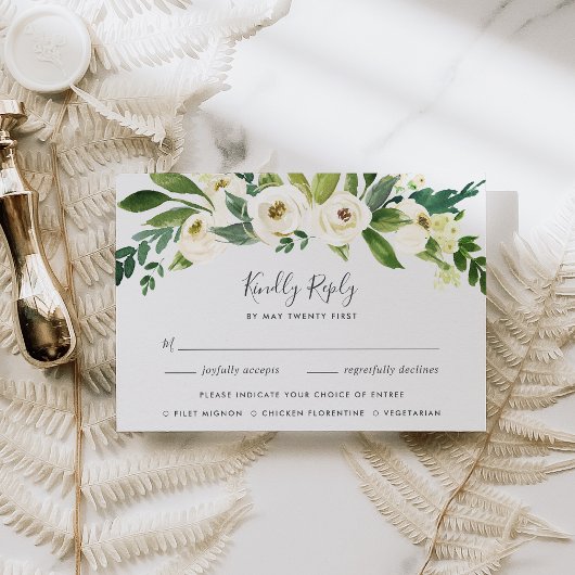 Carte RSVP Florale Albâtre avec choix de repas