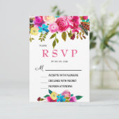 Carte RSVP florale aquarelle rose vibrant de print (Debout devant)