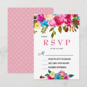 Carte RSVP florale aquarelle rose vibrant de print (Devant / Derrière)