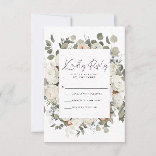 Carte RSVP Florale blanche (Devant)