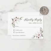 Carte RSVP Florale Blanche, carte de réponse (Devant/Arrière en situation)