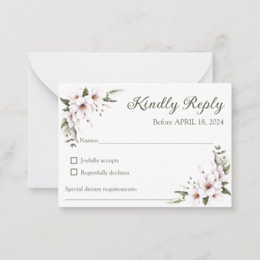 Carte RSVP Florale Blanche, carte de réponse (Devant)