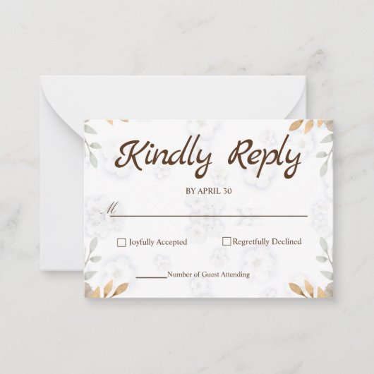 Carte RSVP florale blanche élégante RSVP simple (Devant)