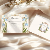 Carte RSVP florale bleu clair avec choix de repas
