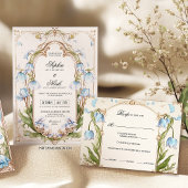 Carte RSVP florale bleu clair avec choix de repas