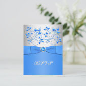 Carte RSVP florale bleu et argent (Debout devant)
