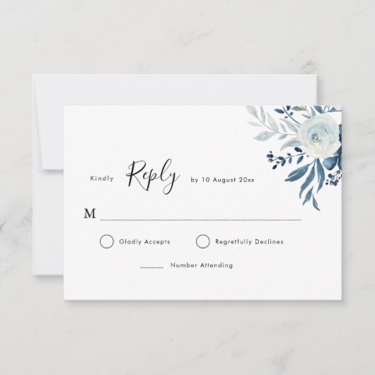 Carte RSVP florale d'aquarelle bleue (Devant)