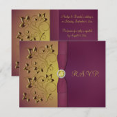 Carte RSVP Florale d'aubergines d'or (Devant / Derrière)
