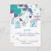 Carte RSVP florale de printemps avec cages à oisea (Devant / Derrière)