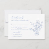 Carte RSVP florale en crête monogramme bleu poussi (Devant)
