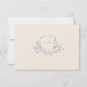 Carte RSVP florale en crête monogramme bleu poussi (Dos)