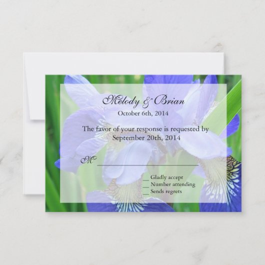 carte rsvp florale iris bleu, invitations de maria (Devant)