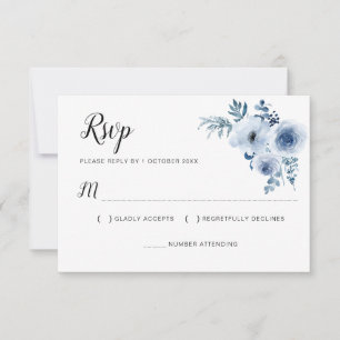 carte RSVP florale mariage bleu poussiéreux