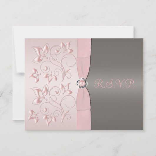 Carte RSVP florale rose et gris (Devant)