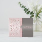 Carte RSVP florale rose et gris (Debout devant)