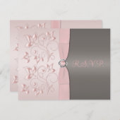 Carte RSVP florale rose et gris (Devant / Derrière)