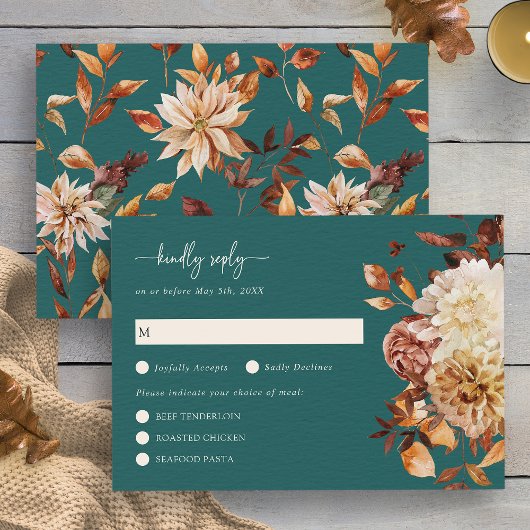 Carte RSVP Florale turquoise Fall Leaves