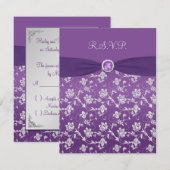 Carte RSVP florale violet et argenté (Devant / Derrière)