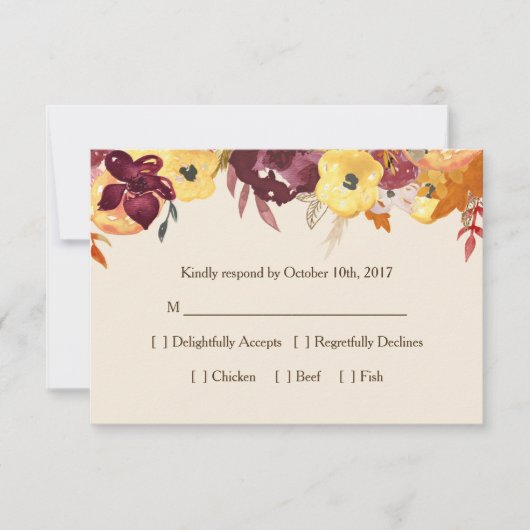 Carte RSVP Flore Automne pour Mariage ou Fête des  (Devant)
