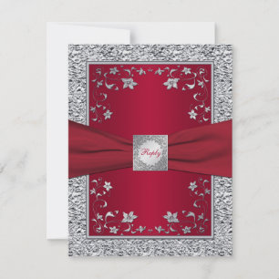 Carte RSVP Flore Rouge, Silver FAUX