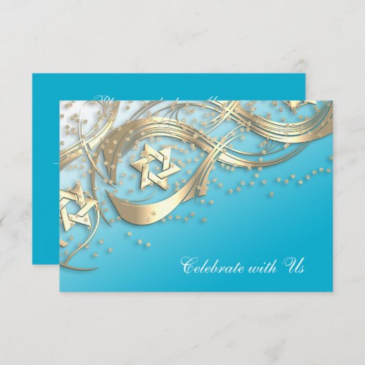 Carte RSVP Flourdissante Gold Star Confetti Turquo (Devant / Derrière)