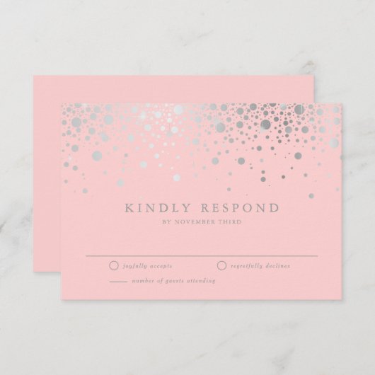 Carte RSVP Flush Confetti Faux Silver (Devant / Derrière)