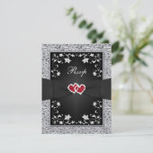 Carte RSVP Foil Flore Black Argent Coeurs rouges F (Debout devant)