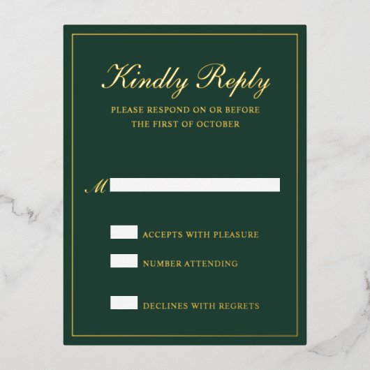 Carte RSVP Foil Mariage Formel Forest Green (Recto)