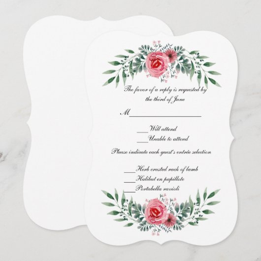 Carte RSVP Foliage couleur rose Aquarelle (Devant / Derrière)