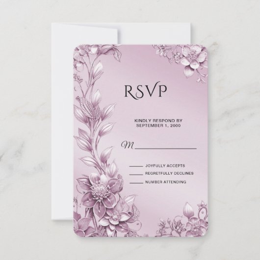 Carte RSVP Folial Rose (Devant)