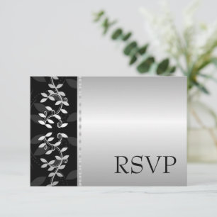 Carte RSVP frontière feuille argent