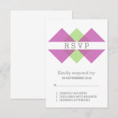 Carte RSVP Fuchsia Green Geometry Triad (Devant / Derrière)