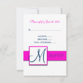 Carte RSVP Fuchsia Navy Blue Damask Monogramme (Dos)