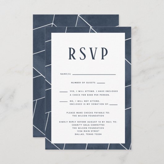 Carte RSVP Gala bleu marine (Devant / Derrière)